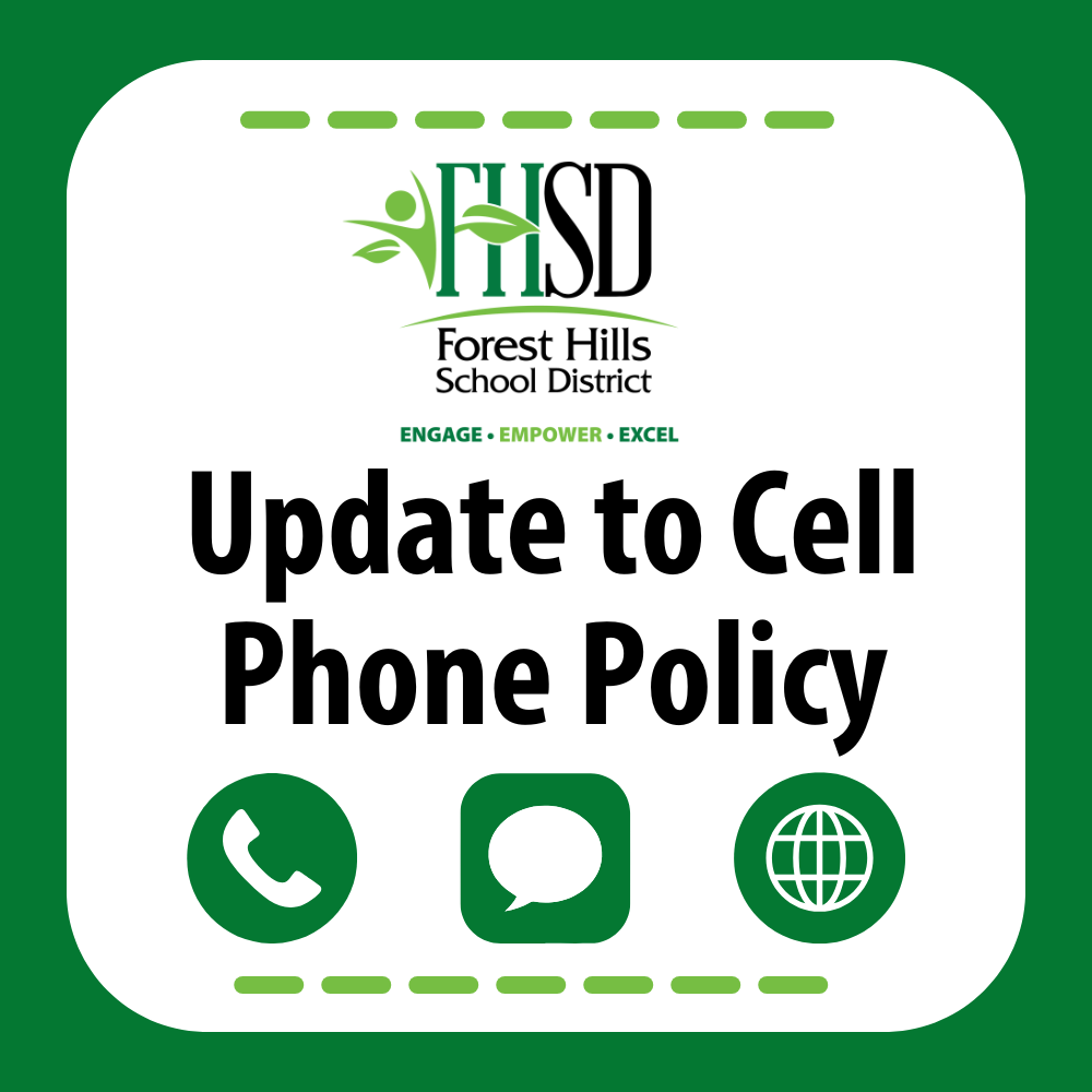 green graphic that says "update to cell phone policy"